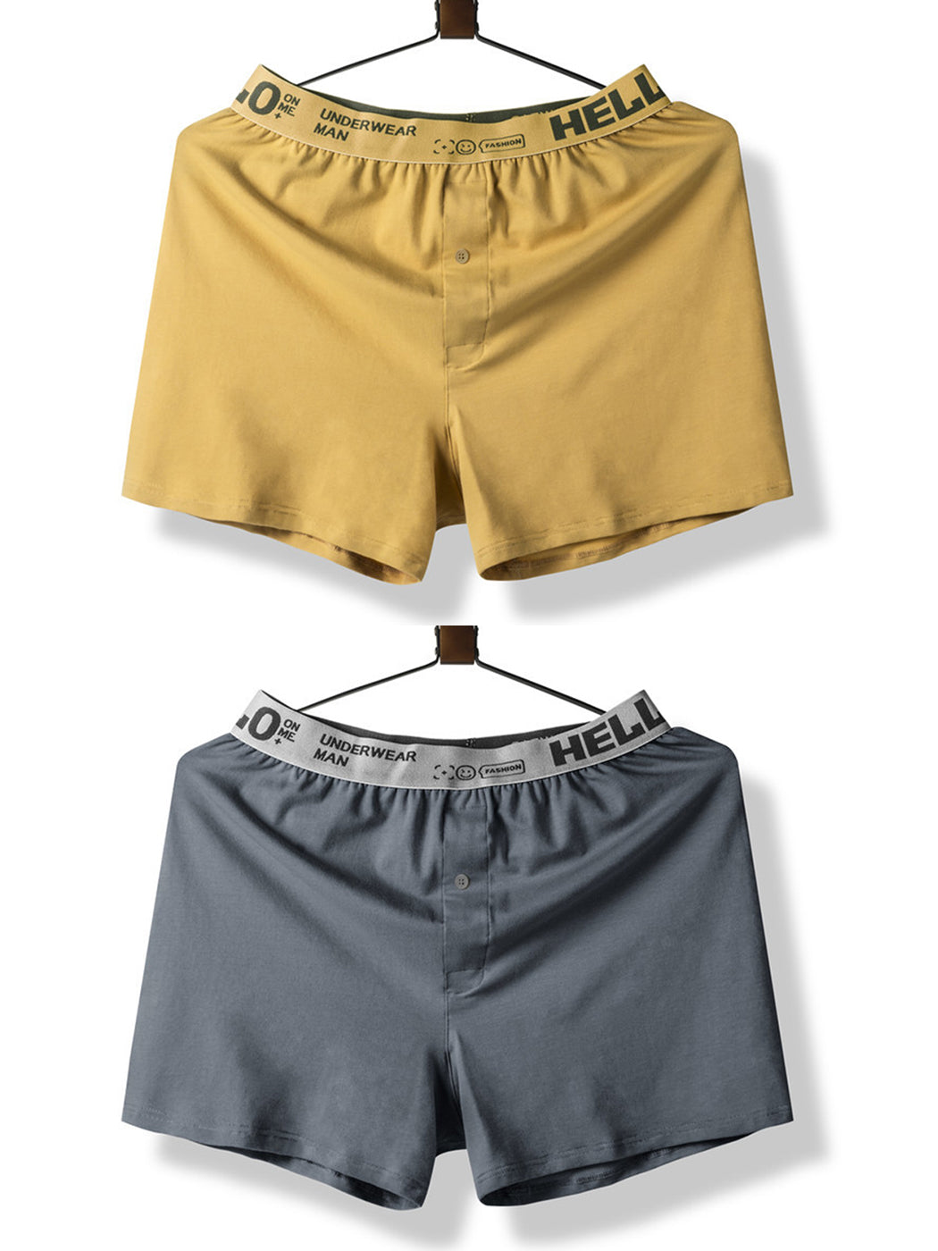 2 Pack Men's Woven Cotton Boxer Shorts With Button Fly