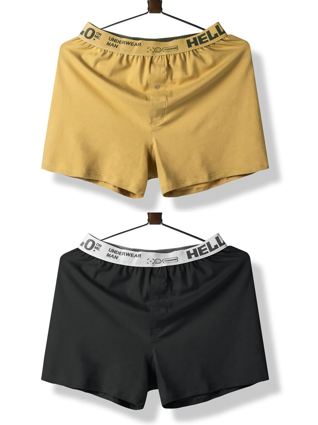 2 Pack Men's Woven Cotton Boxer Shorts With Button Fly