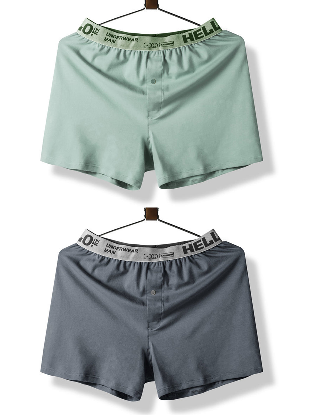 2 Pack Men's Woven Cotton Boxer Shorts With Button Fly