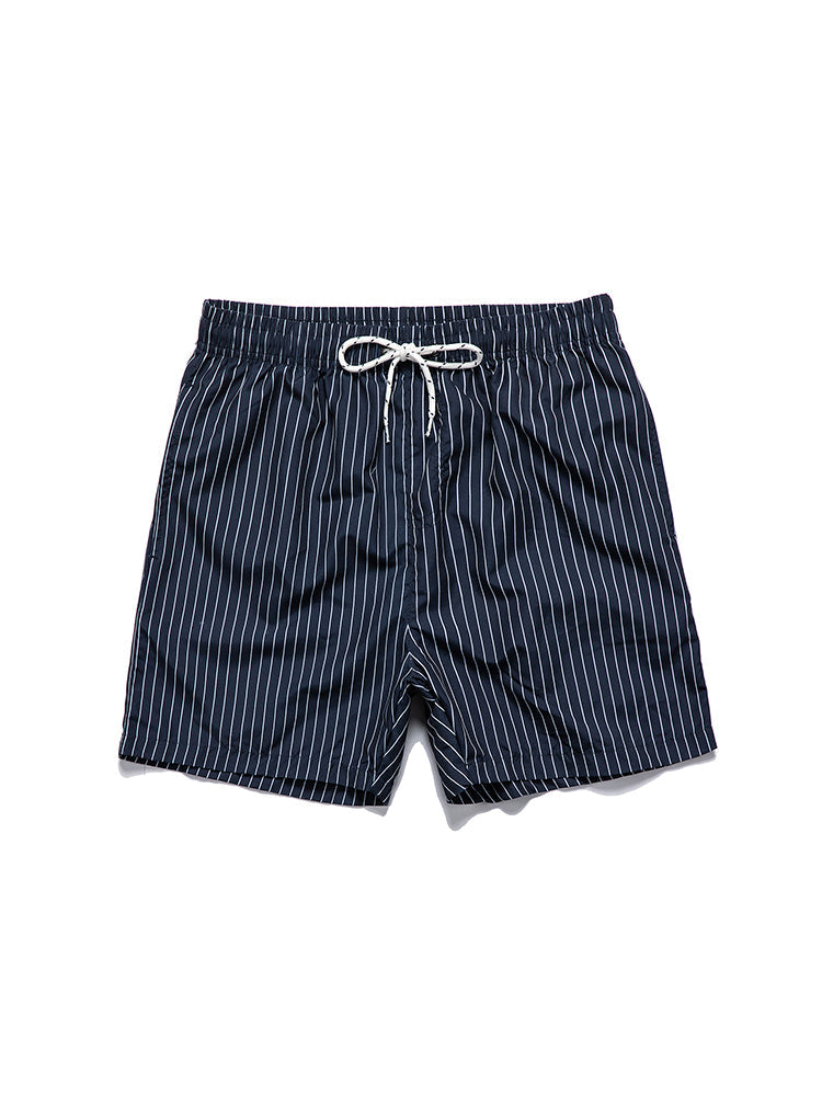 Men's Striped Print Drawstring Board Shorts