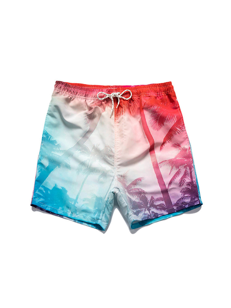 Men's Striped Print Drawstring Board Shorts