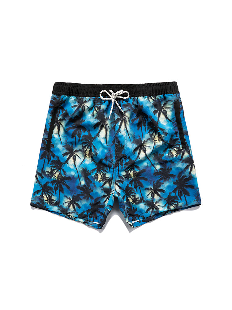 Men's Striped Print Drawstring Board Shorts