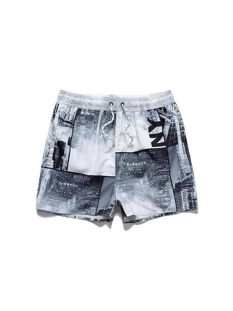 Men's Striped Print Drawstring Board Shorts