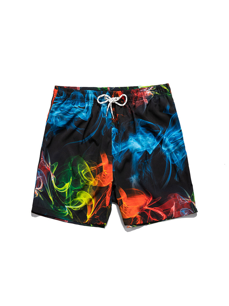 Men's Striped Print Drawstring Board Shorts