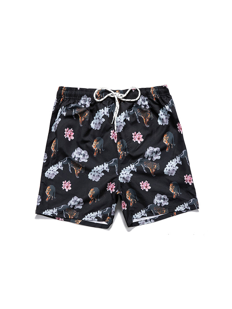 Men's Striped Print Drawstring Board Shorts