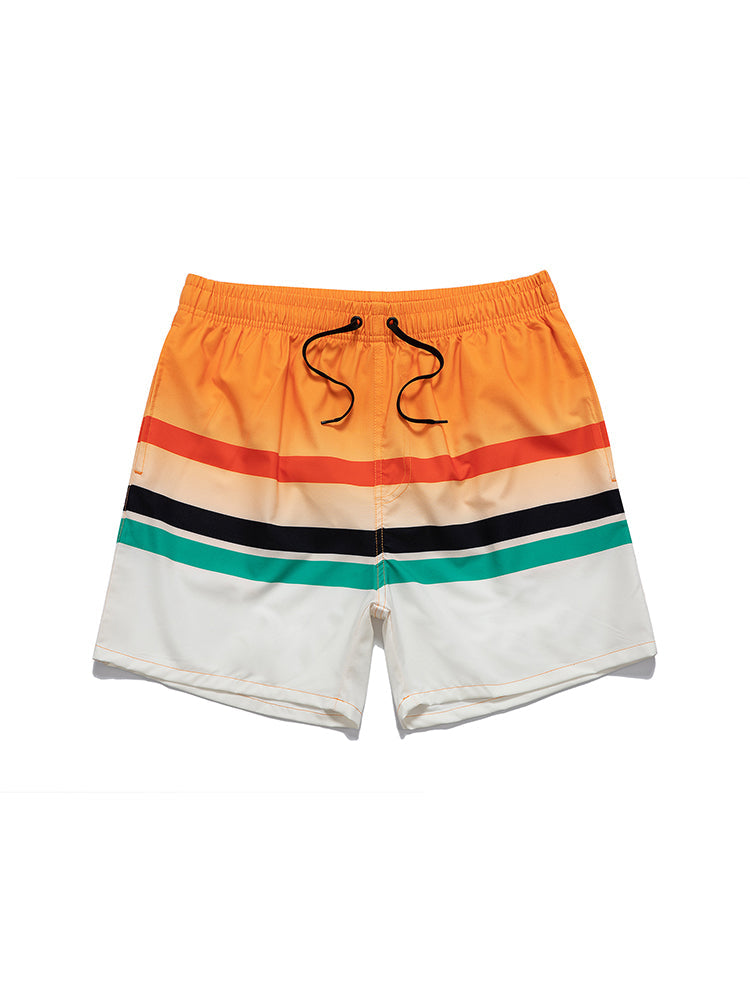 Men's Striped Print Drawstring Board Shorts
