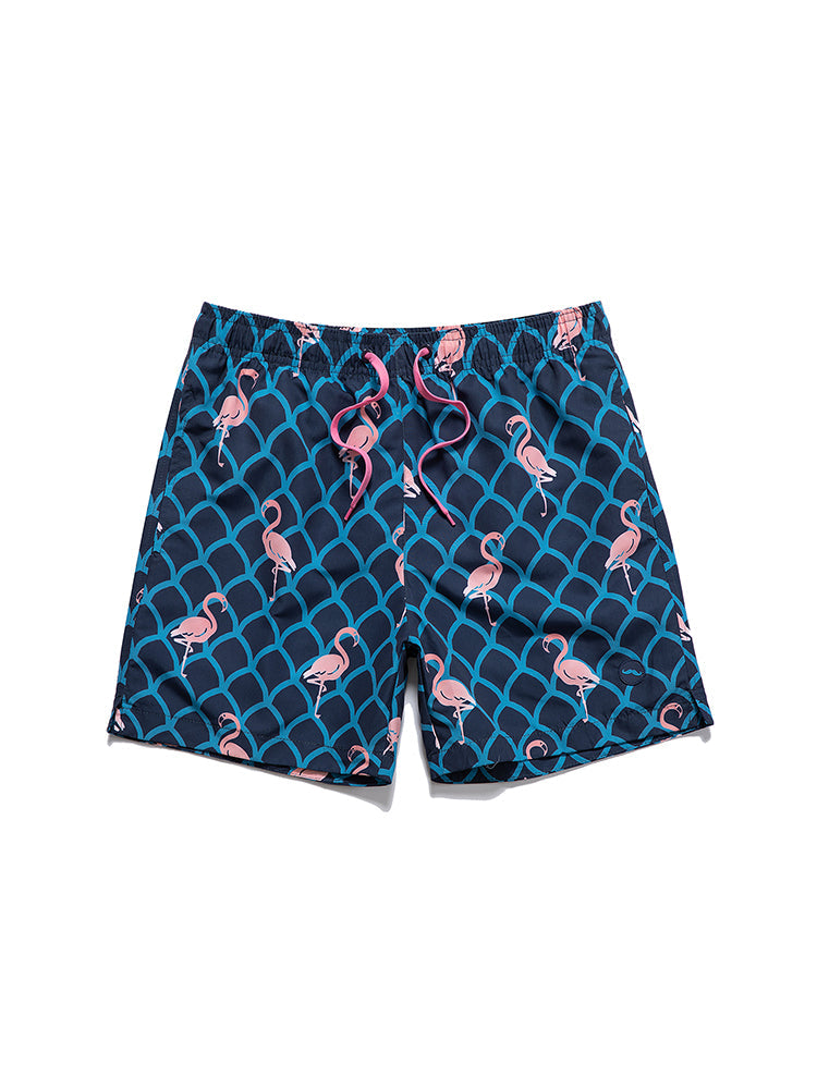 Men's Striped Print Drawstring Board Shorts