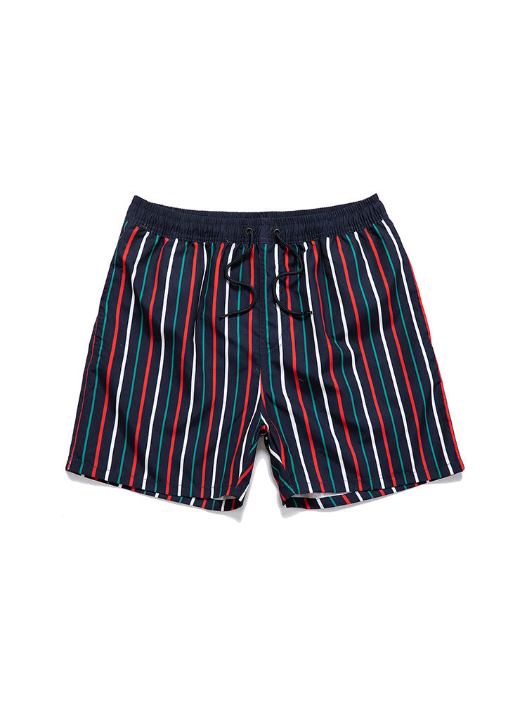 Men's Striped Print Drawstring Board Shorts