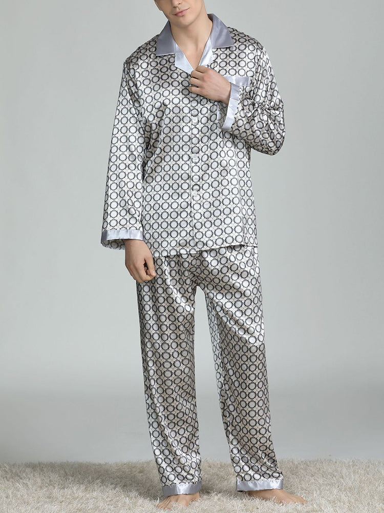 Men's Print Sleepwear Silk Satin Pajamas Set