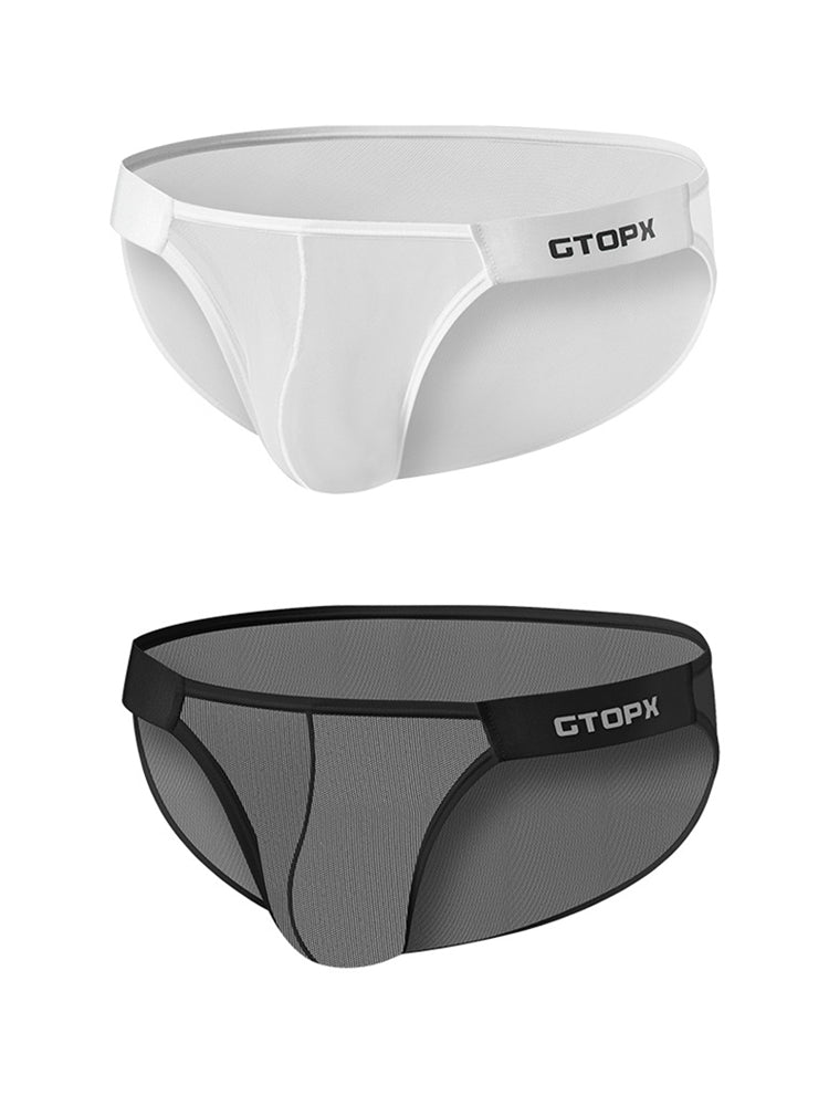 2-Pack Personalized Belt Ice Silk Breathable Mesh Men's U-convex Low Waist Briefs