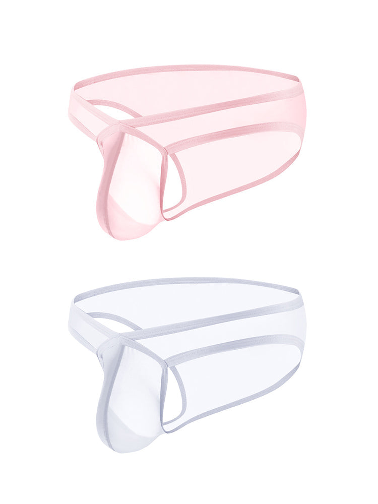 2 Pack Men's Sexy See-Through Triangle Y-Shaped Sleep Briefs