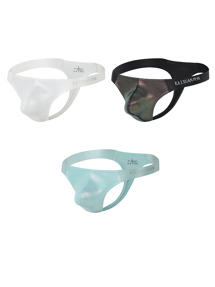 3 Pack Men's Low Waist Transparent Sexy Large Pouch Ice Silk Thong
