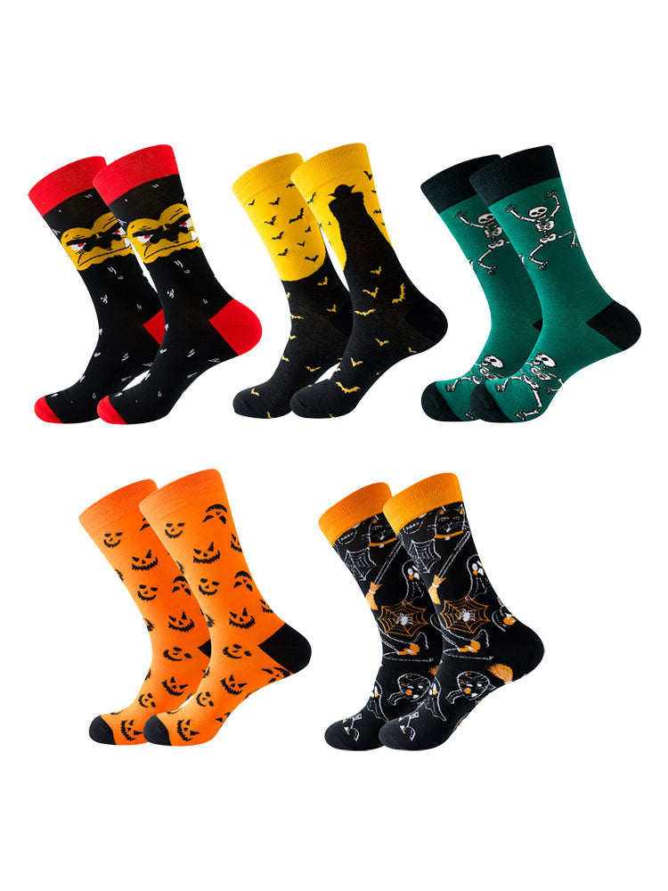5 Pairs Halloween Skeleton. Alien. Pumpkin Monster Crew Socks