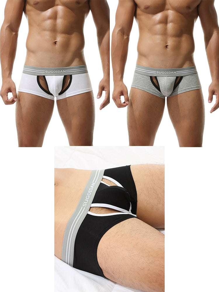 3 Pack Men's Sexy Cutout Trunks with Lift-up Pouch