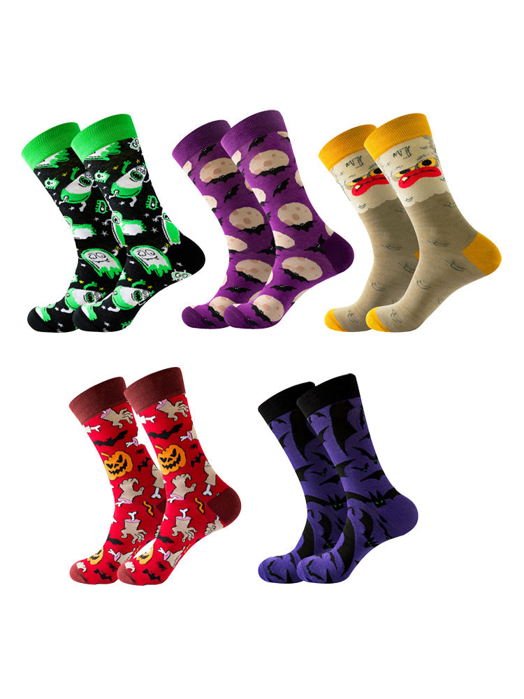 5 Pairs Halloween Skeleton. Alien. Pumpkin Monster Crew Socks