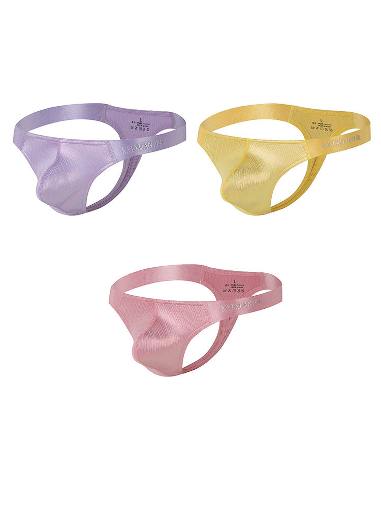 3 Pack Men's Low Waist Transparent Sexy Large Pouch Ice Silk Thong