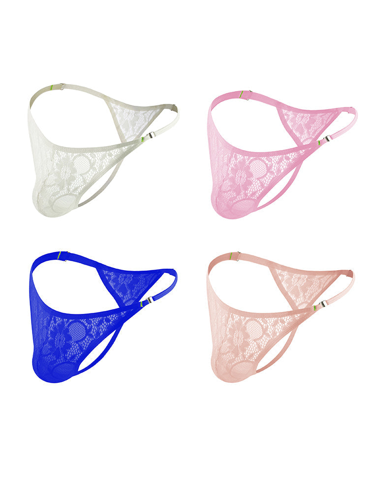 4-pack Men's Lace Side Buttoned Thongs