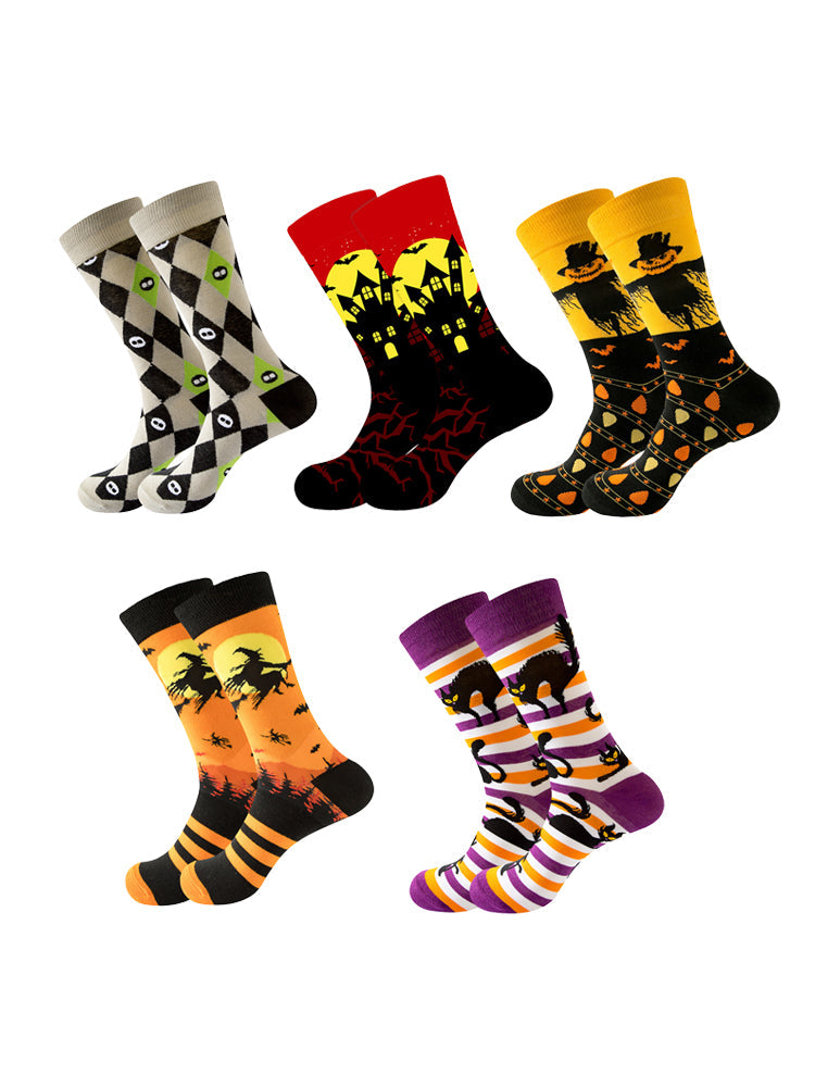 5 Pairs Halloween Skeleton. Alien. Pumpkin Monster Crew Socks