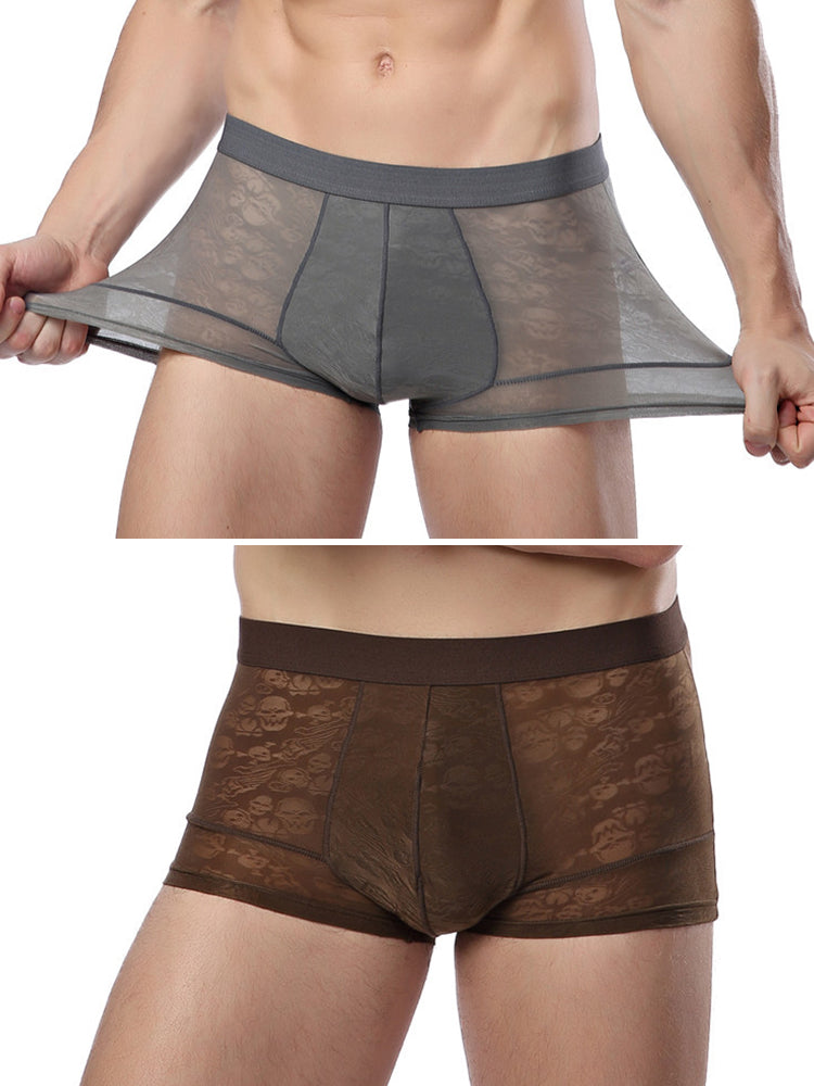 2-pack Men's Ice Silk Breathable Printed Hollow Boxer Briefs