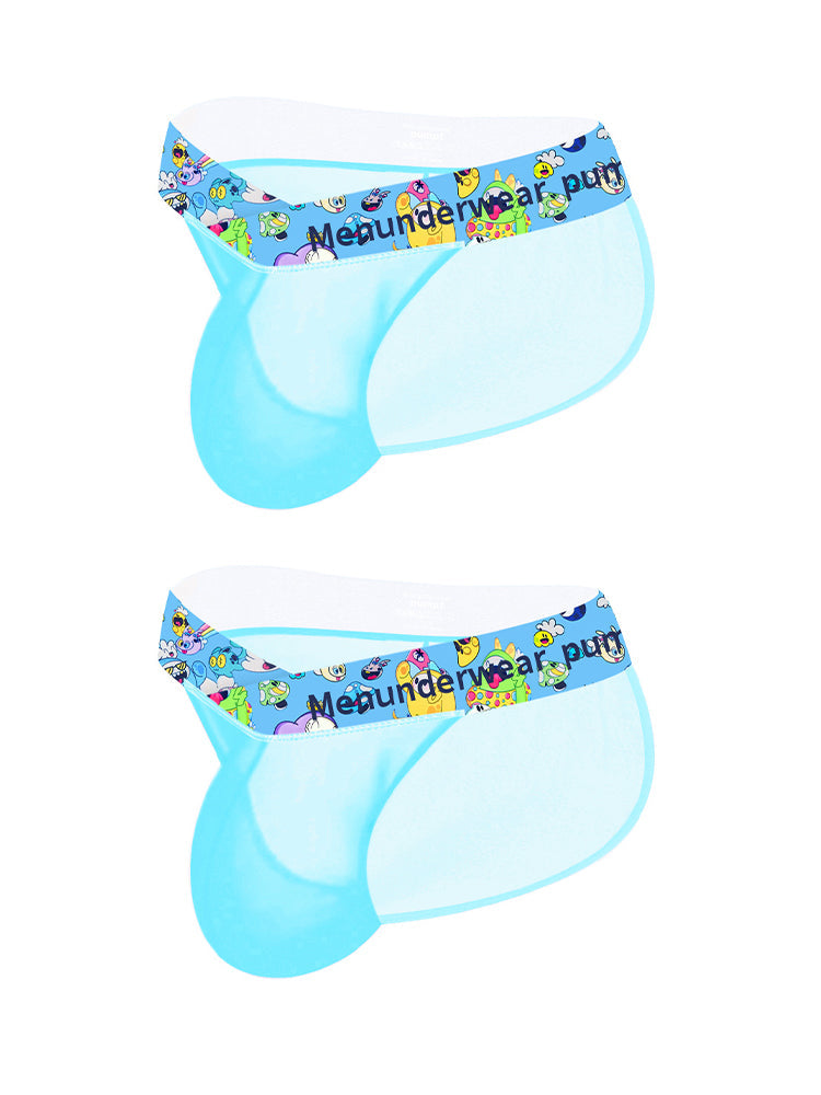 2 Pack Men's High-Cut Cartoon Waistband Breathable Semi-Transparent Bikini