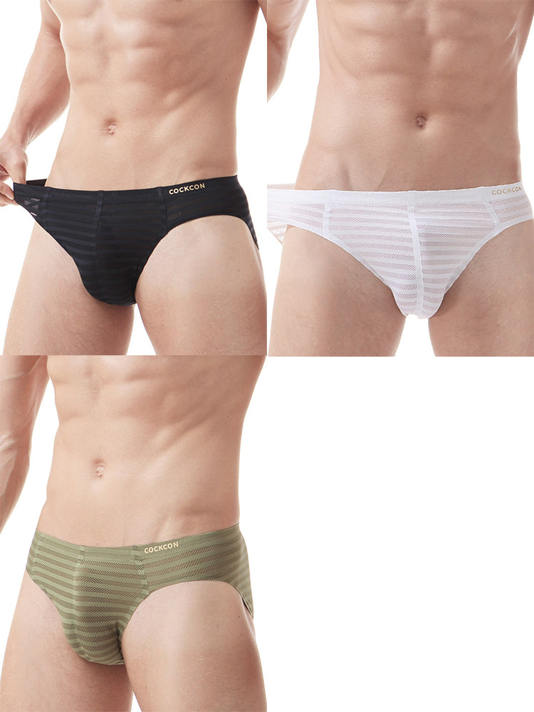 3 Pack Men's Mesh Nylon Breathable Solid Color Bikini