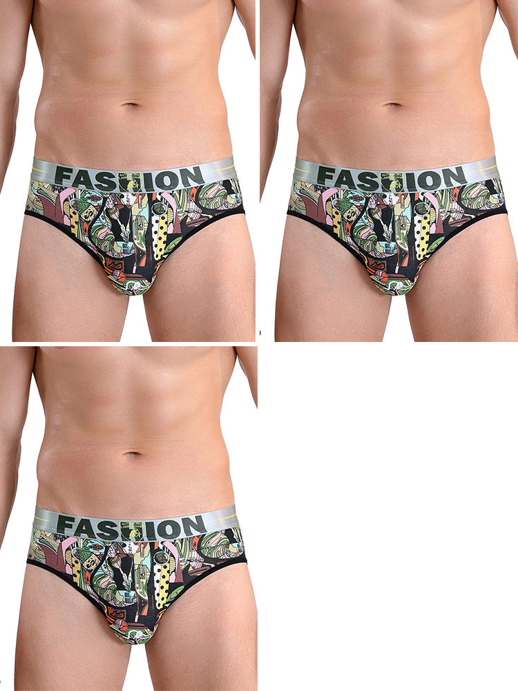 3 Pack Men's Cartoon Modal Printed Briefs And Trunks