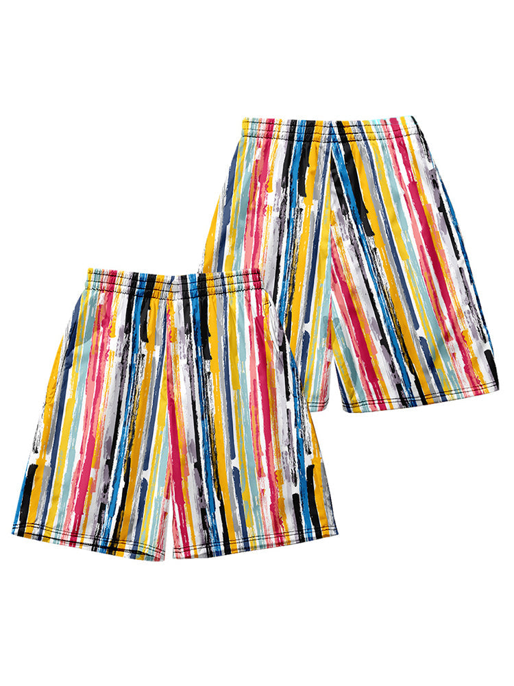 Mens Colorful Stripe Printing Breathable Beach Shorts
