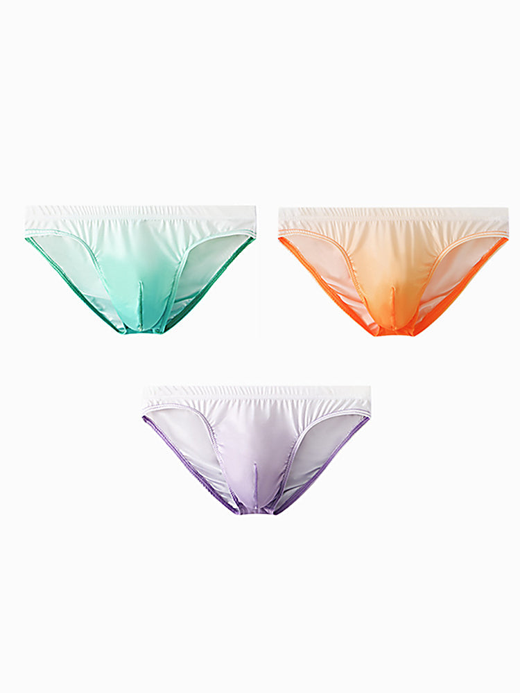 3 Pack Men's Sensual Silk-Like Loose Gradient Color Bikini