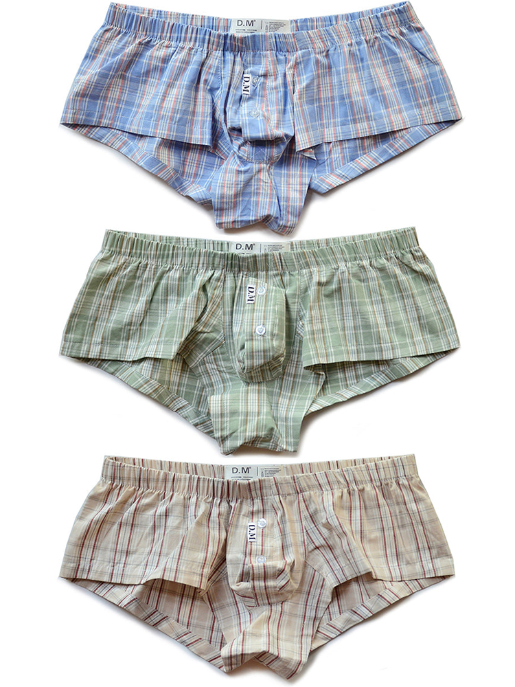 Mens Plaid Front Pouch Boxer Shorts