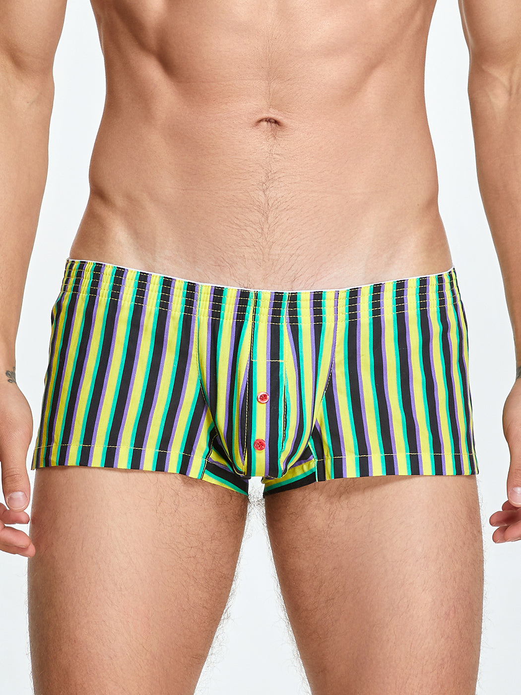 Men's Color Stripes Trunks With Button Fly
