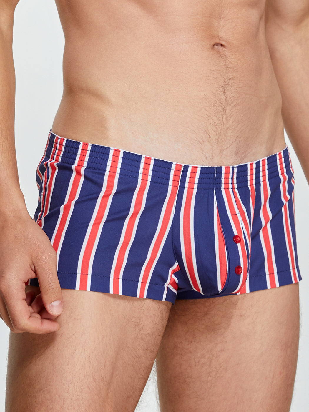 Men's Color Stripes Trunks With Button Fly