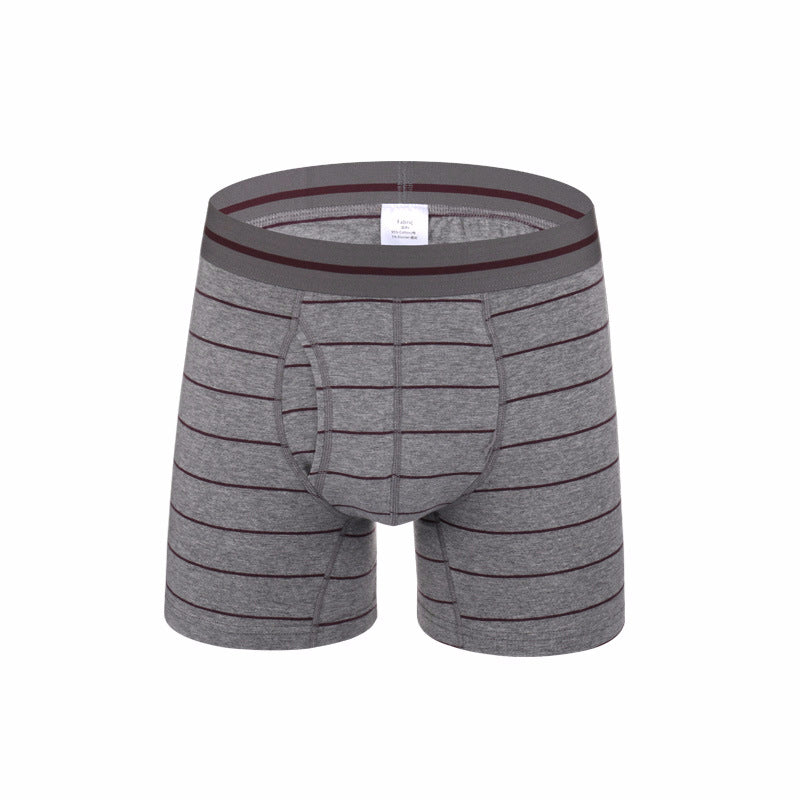 Men's Cotton Striped Boxer Brifs Fly Front with Pouch