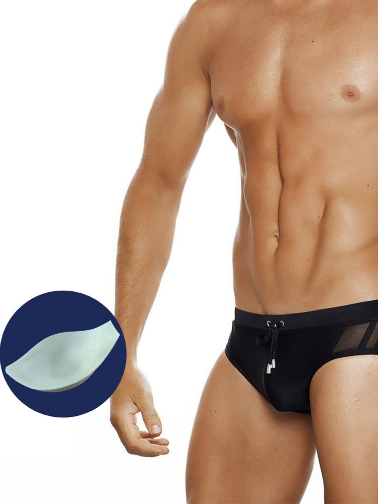 Men Sexy Sheer Patchwork Swim Briefs