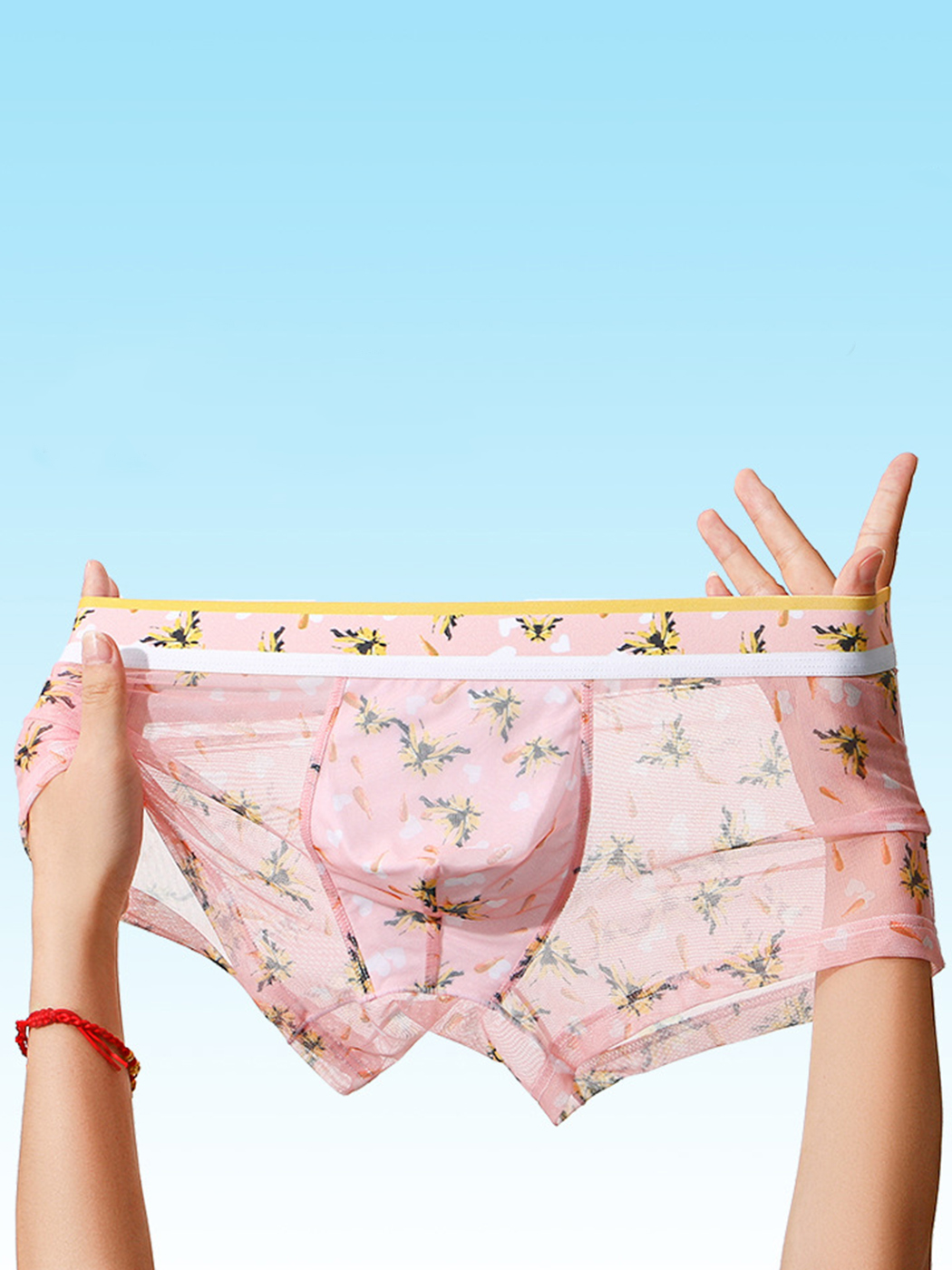 メンズセクシープリントメッシュトランクス4枚組