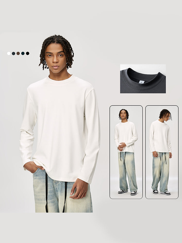 Men's Long-Sleeve Round Neck T-Shirt. Loose and Skin-Friendly Base Layer