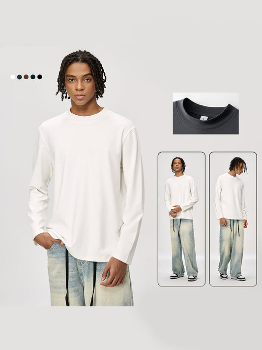Men's Long-Sleeve Round Neck T-Shirt. Loose and Skin-Friendly Base Layer