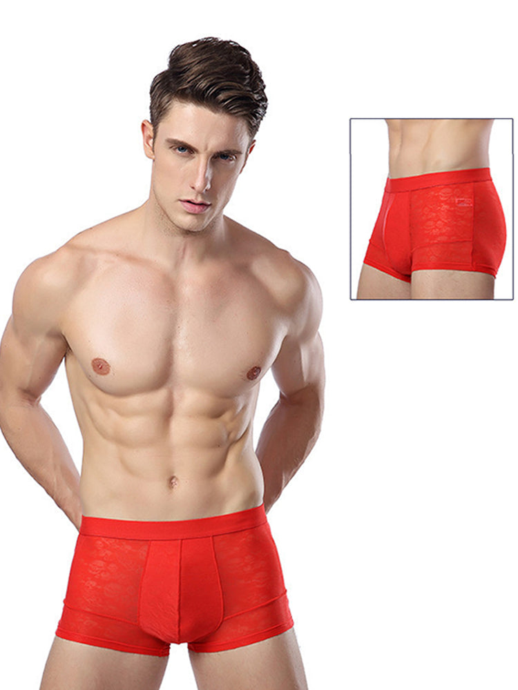 2-pack Men's Ice Silk Breathable Printed Hollow Boxer Briefs