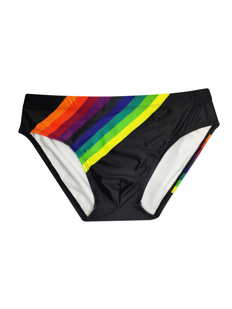 Men's Rainbow Stripes Swim Briefs with Removable Pad