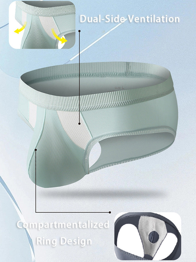 メンズ ローライズ アイスシルク ハイストレッチ Uコンベックス ラージポーチブリーフ 3枚組