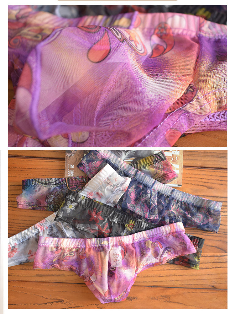 4-pack Men's Lace Print Sheer Mesh Bohemian Boxer Briefs