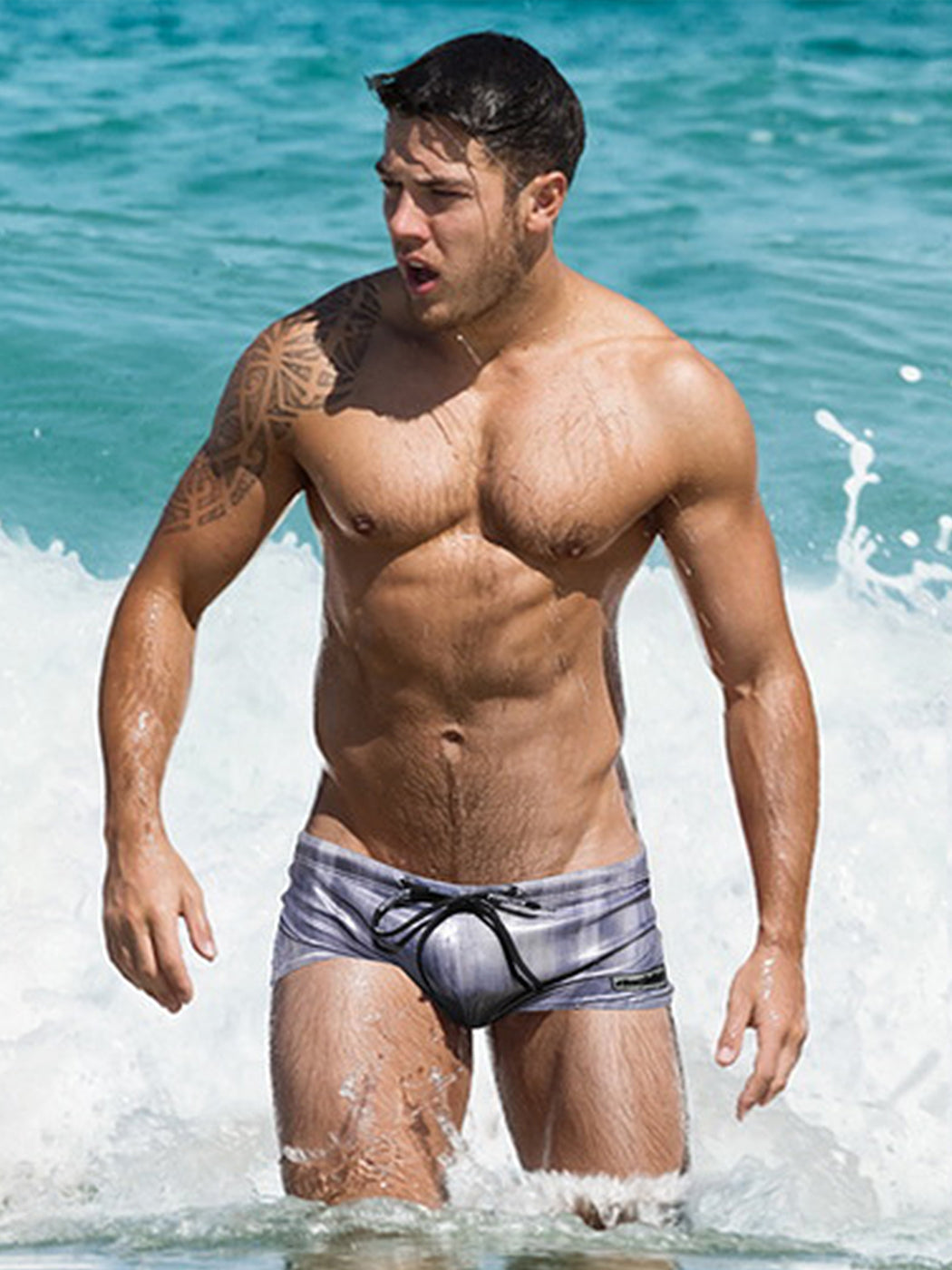 Men's Sexy Metallic Swim Trunks With Drawstring