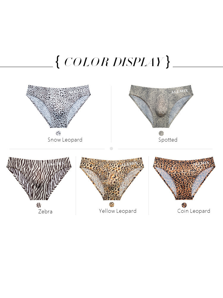 3 Pack ALLMIX Men's 3D Pouch Sexy Leopard Print Ice Silk Briefs