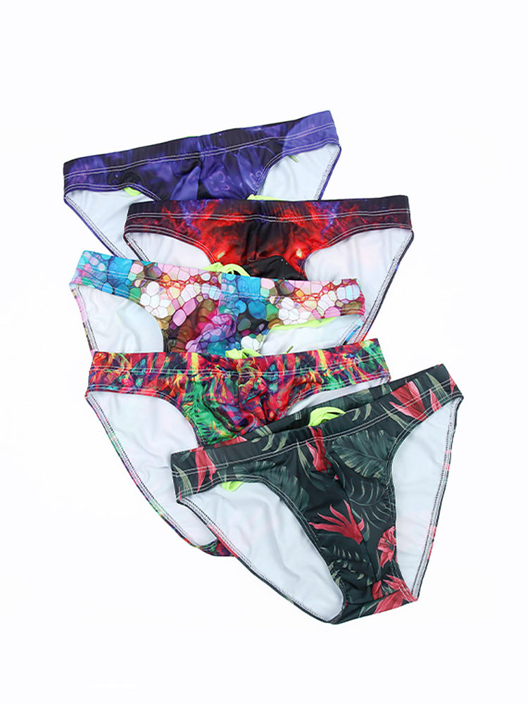 Men's Sexy Low-rise Print Briefs With Drawstring