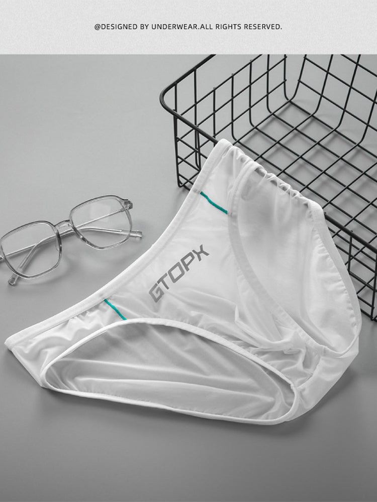 2 Pack Men's Ice Silk Single Layer U-Convex Low-Rise Sexy Semi-Transparent Bikini