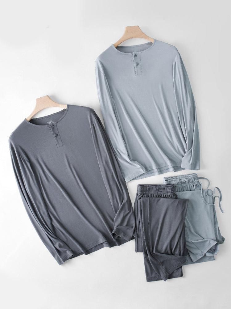 60S Modal Men's Solid Color Pajama Set | Comfortable Casual Wear for All Seasons