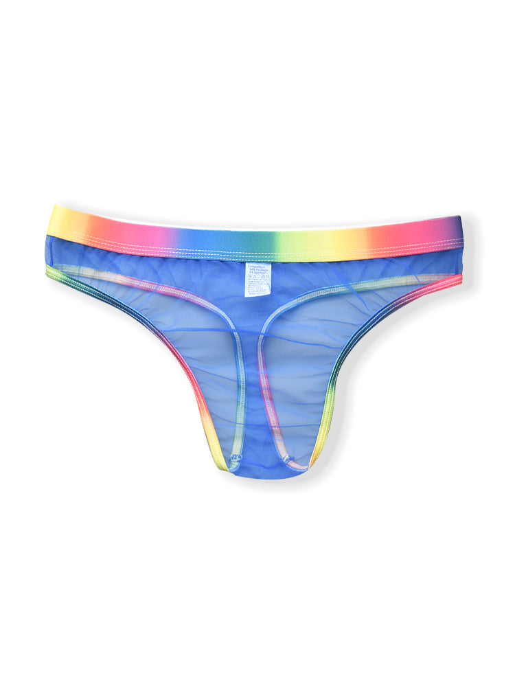 3-pack Men's Rainbow Trim Sheer Mesh Thong