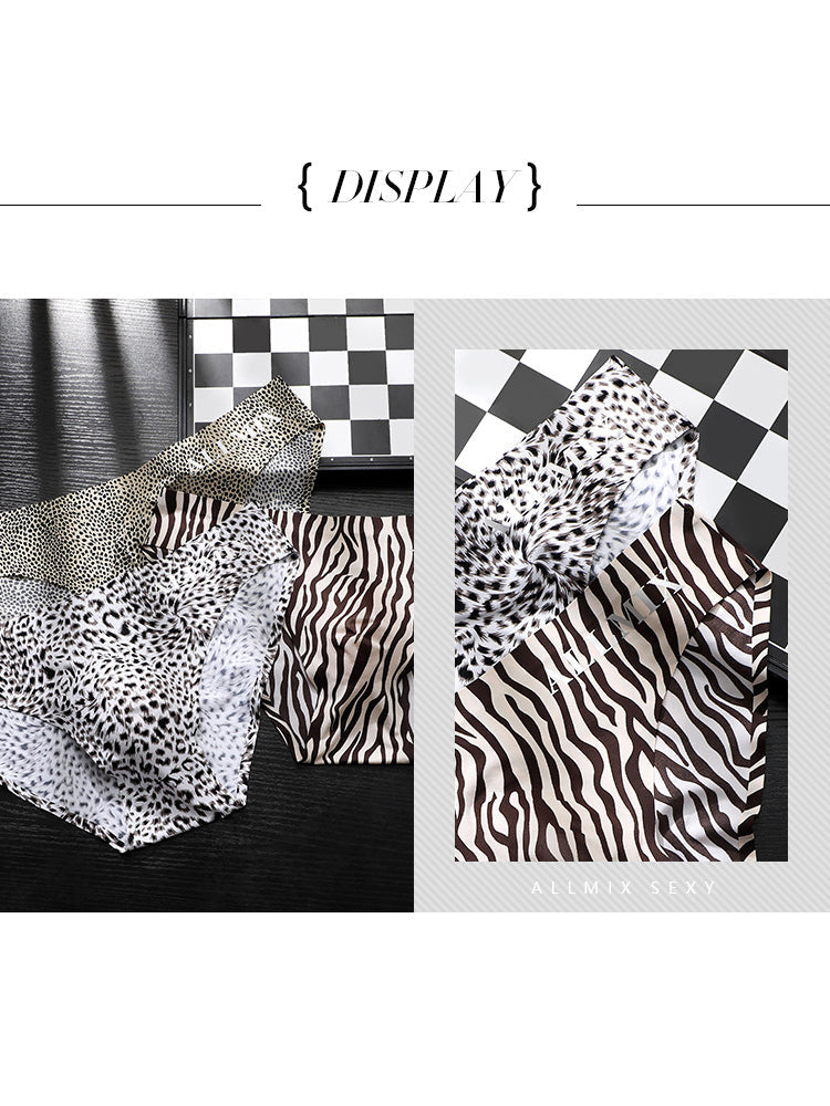 3 Pack ALLMIX Men's 3D Pouch Sexy Leopard Print Ice Silk Briefs