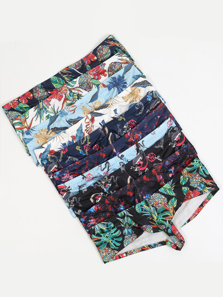 Men's Sexy Botanical Printed Mesh Underwear