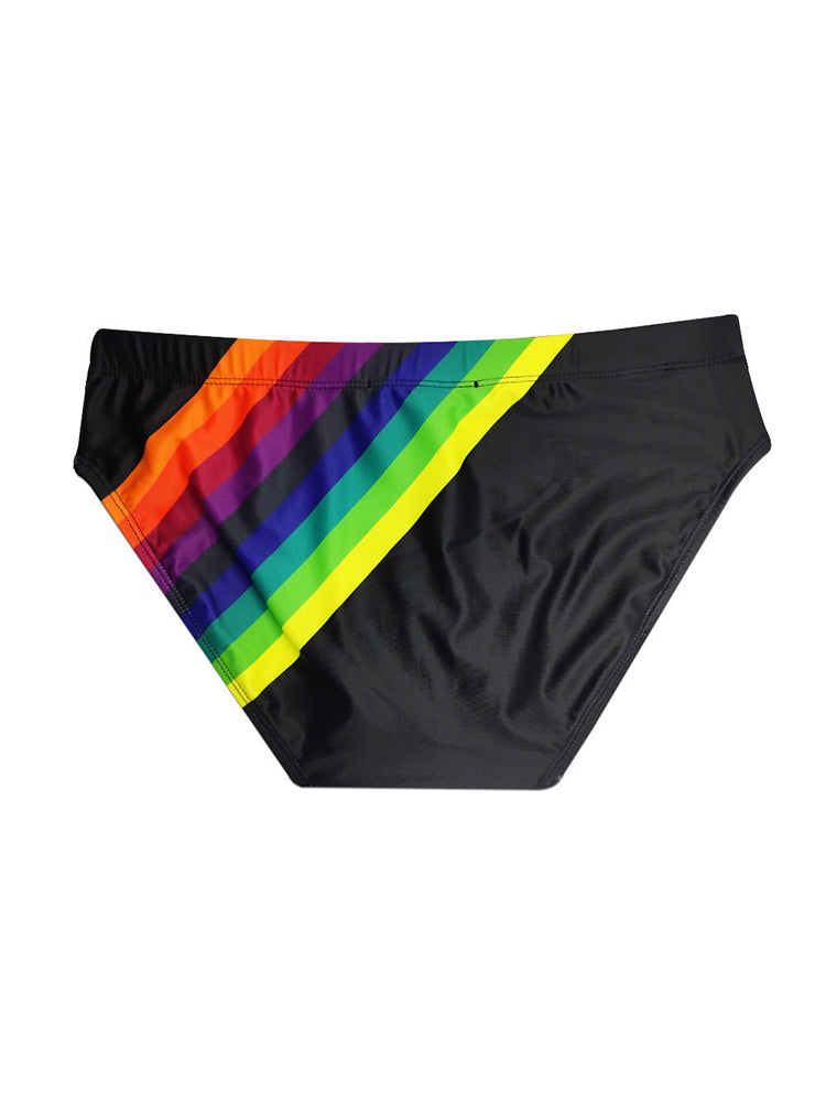 Men's Rainbow Stripes Swim Briefs with Removable Pad
