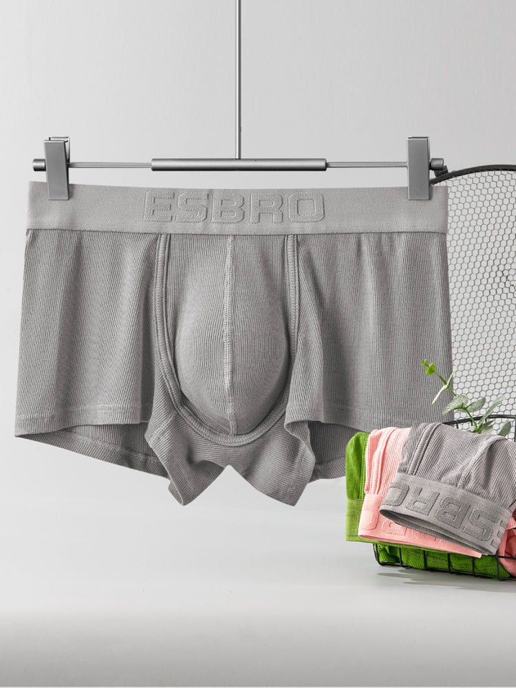 2 Pack Men's Single-Layer U-Pouch Ribbed Sweat-Absorbing Breathable Trunks